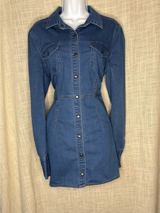 Free People Dresses & Skirts - Free People Dynomite Denim Mini Shirt Dress Medium Wash Long Sleeve - Size S